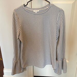 TCEC Striped Long Sleeve Top with Ruffle Cuffs